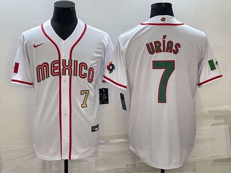 Men 2023 World Cub Mexico 7 Urias White Nike MLB Jersey12